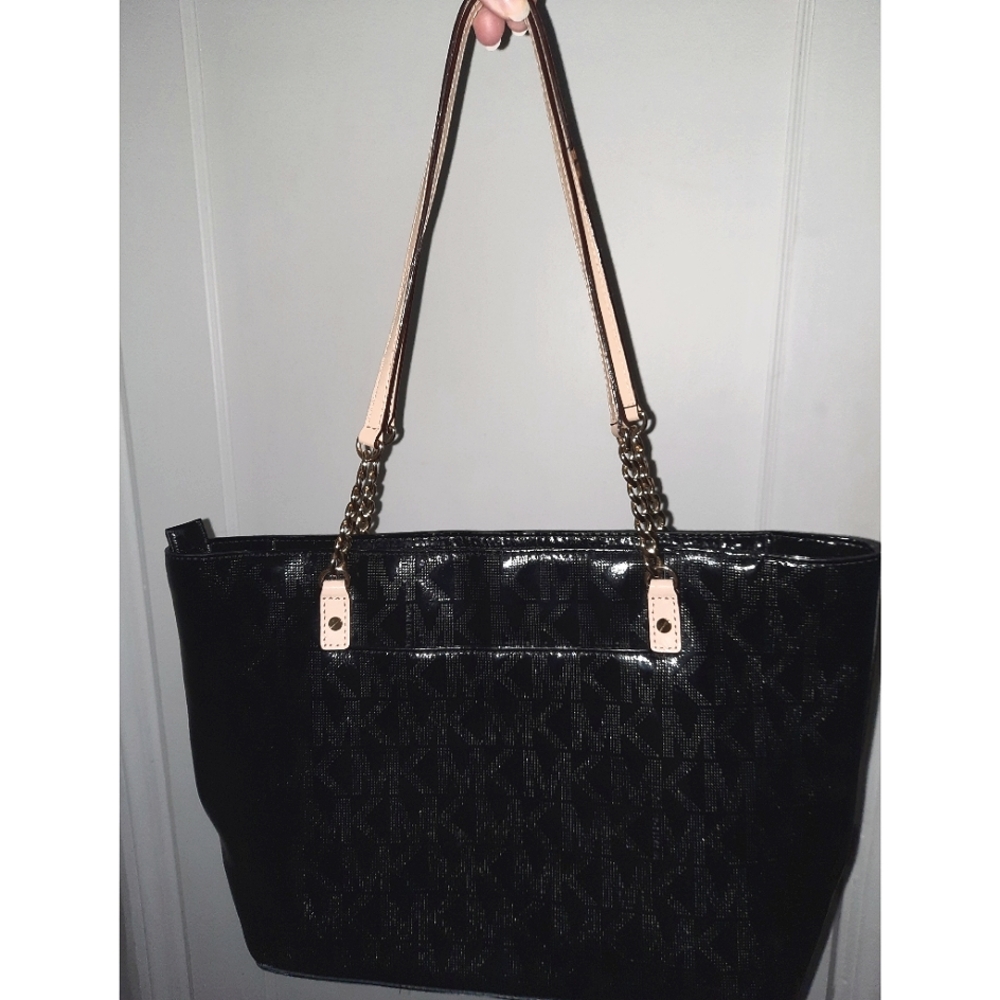 Michael kors logo monogram black purse tote, shiny